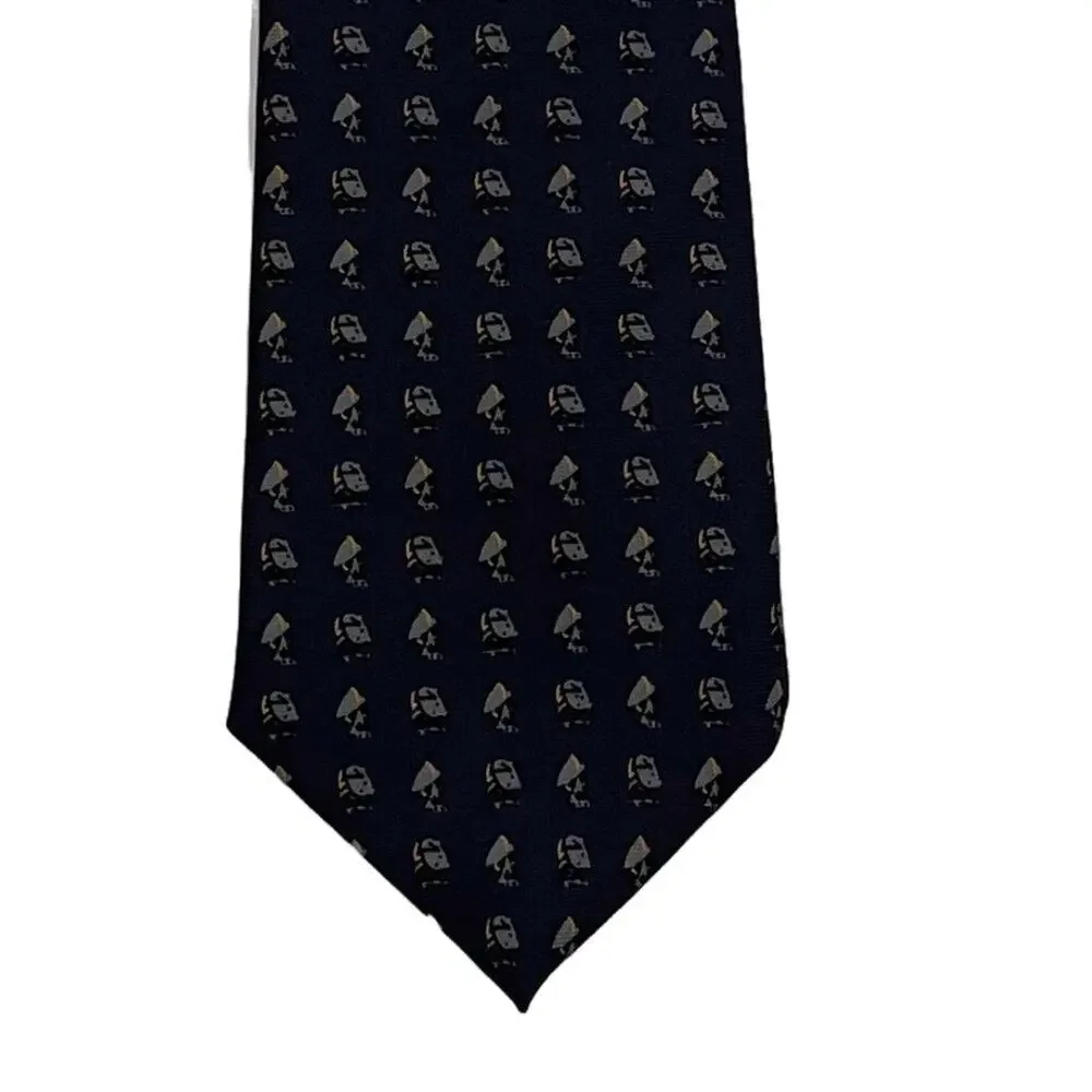 Cavendish Silks Classic Geometric Print Tie, Navy, Gray, Gold, 54 1/2